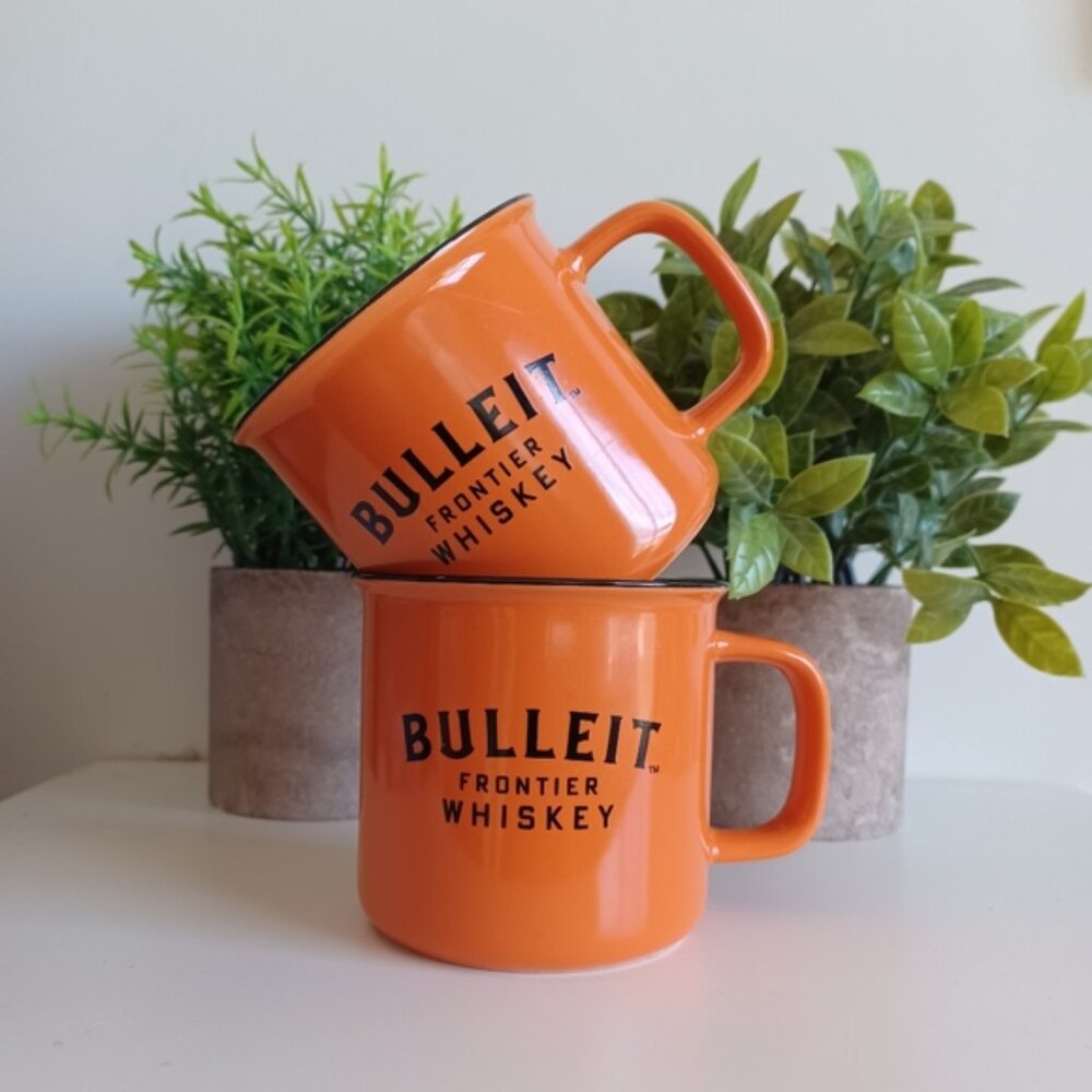 Set of 2 Bulleit Frontier Whiskey Campfire Coffee Mugs | 8 oz | Rustic Tin Style